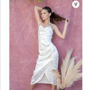 Lulus Bridal Ivory Satin Floral Midi Dress